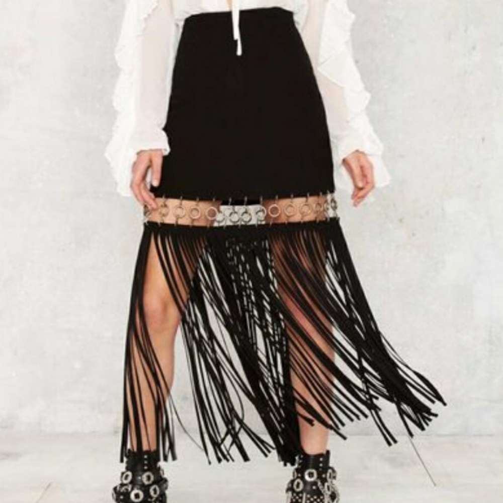 Nast Gal Sheriff Suede Fringe Skirt